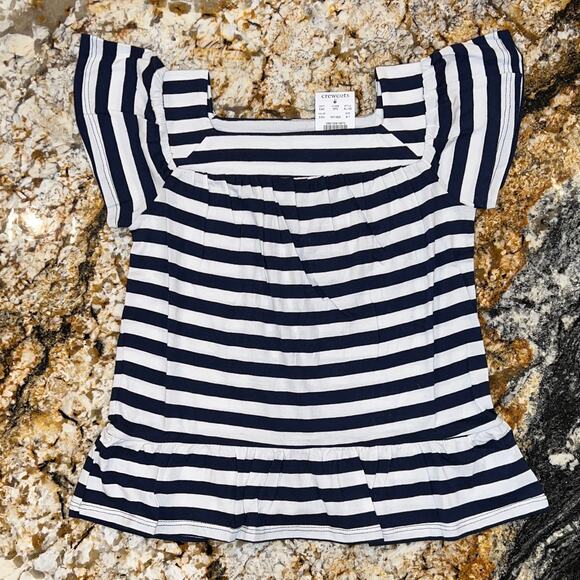 NWT J. Crew Girls' Navy & White Stripe Square-Neck Peplum Tee - Picture 9 of 11